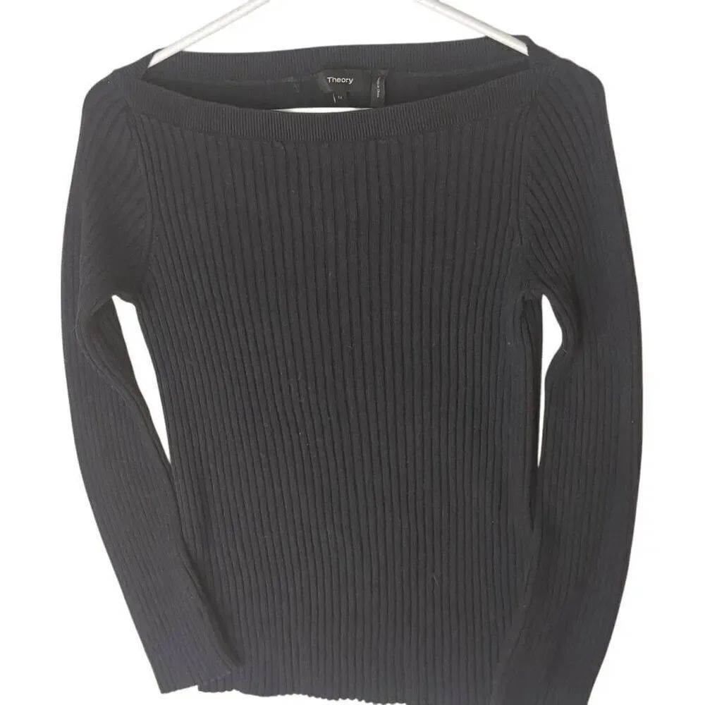 Theory Sandora Woolcot Dark Navy Merino Sweater Boat Bateau Neck M Medium